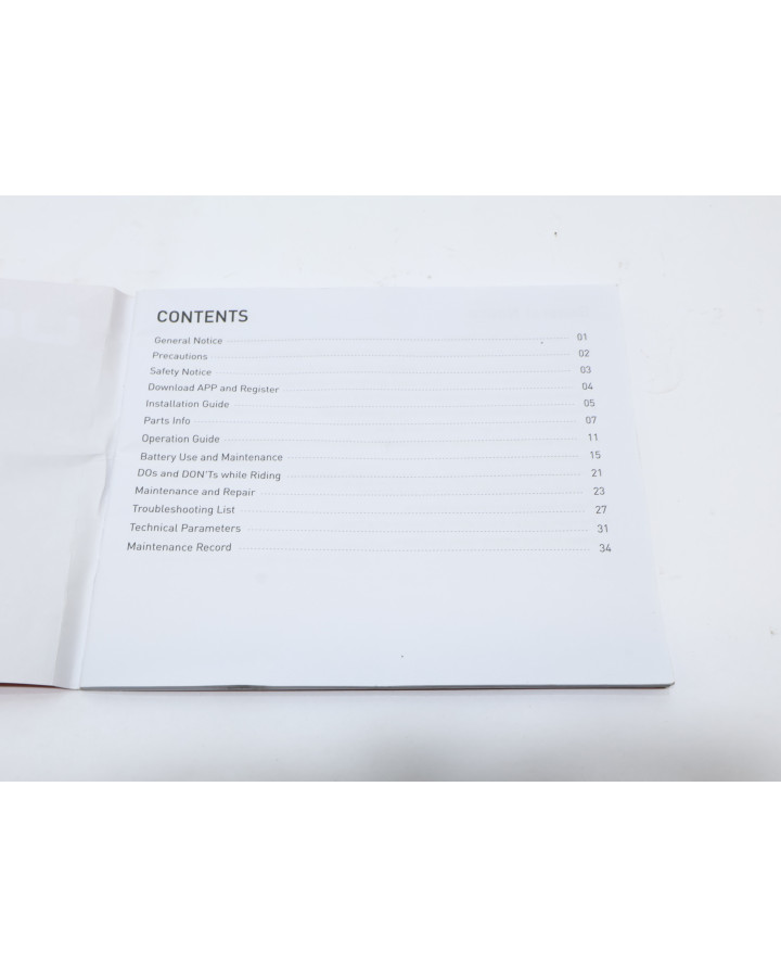 NIU UQi, instruktionsbok