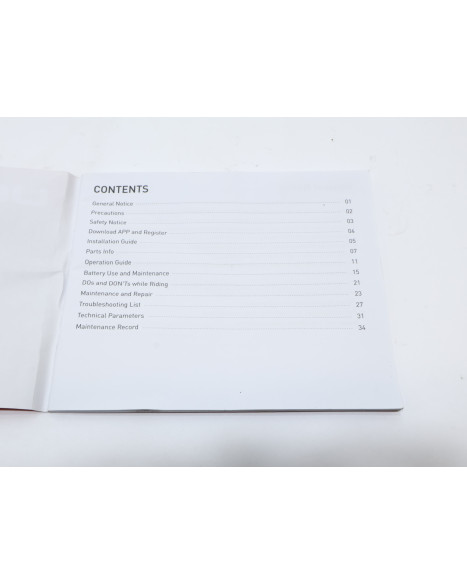 NIU UQi, instruktionsbok