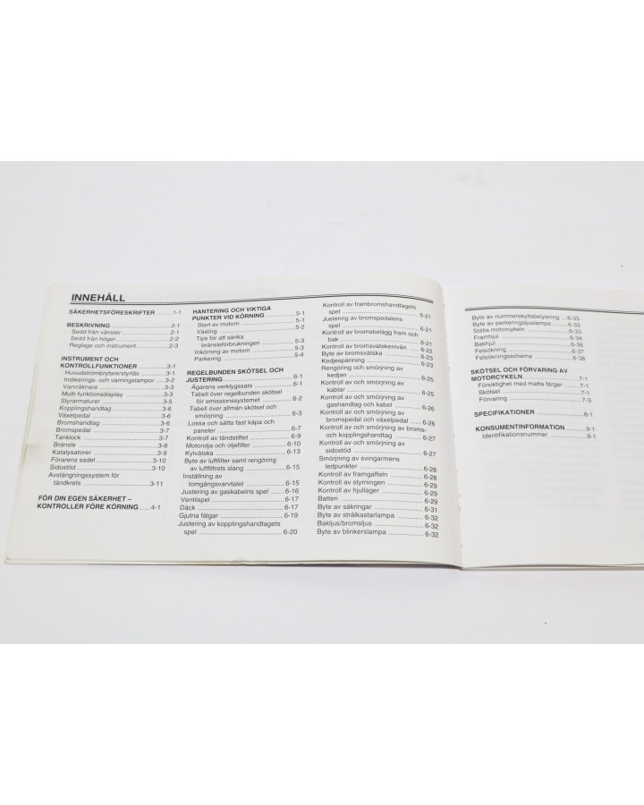 Yamaha YZF-R125, instruktionsbok