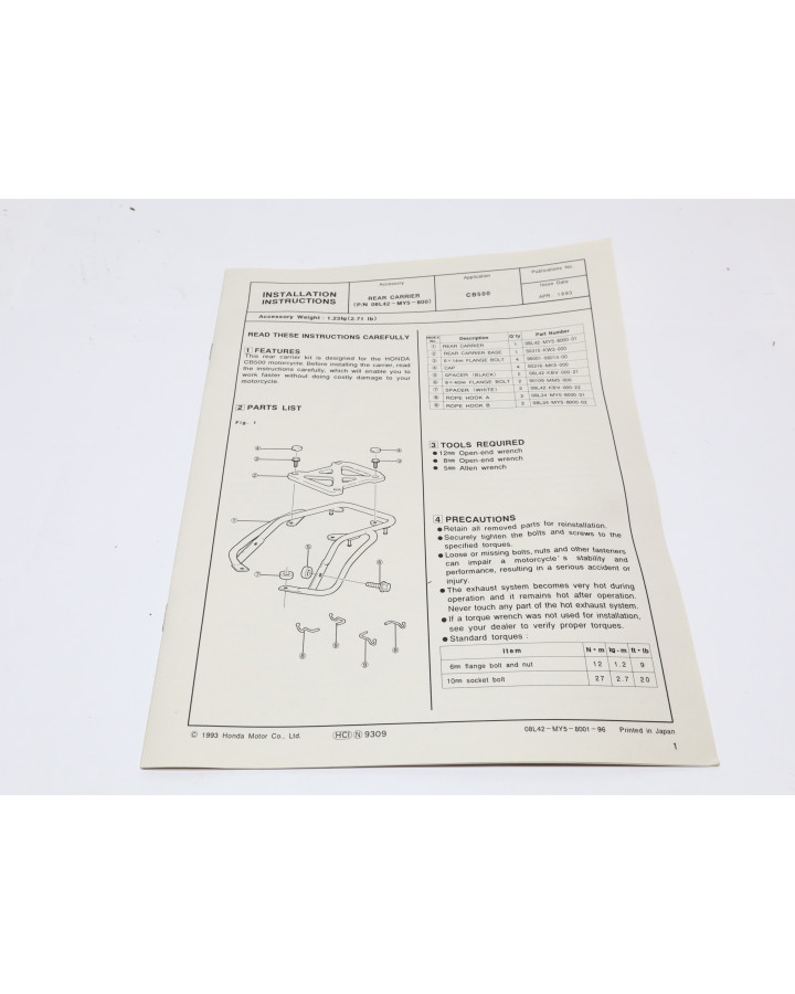 Honda CB500, pakethållare